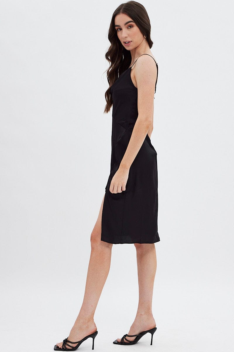 Black Cowl Neck Slip Midi Dress for Ally Fashion