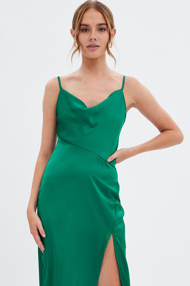 Green Cowl Neck Slip Midi Dress for Ally Fashion