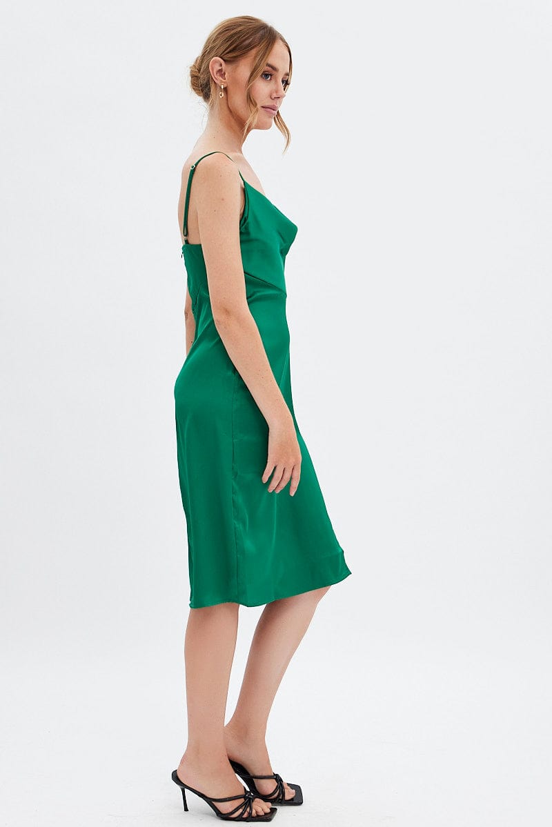 Green Cowl Neck Slip Midi Dress for Ally Fashion