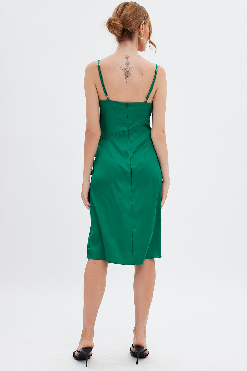 Green Cowl Neck Slip Midi Dress for Ally Fashion