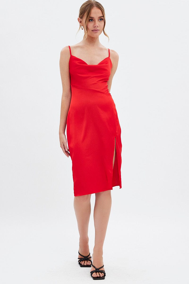 Red cowl neck slip hot sale dress