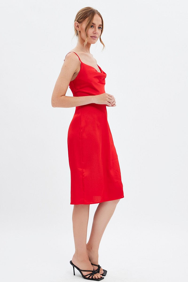 Red Cowl Neck Slip Midi Dress for Ally Fashion