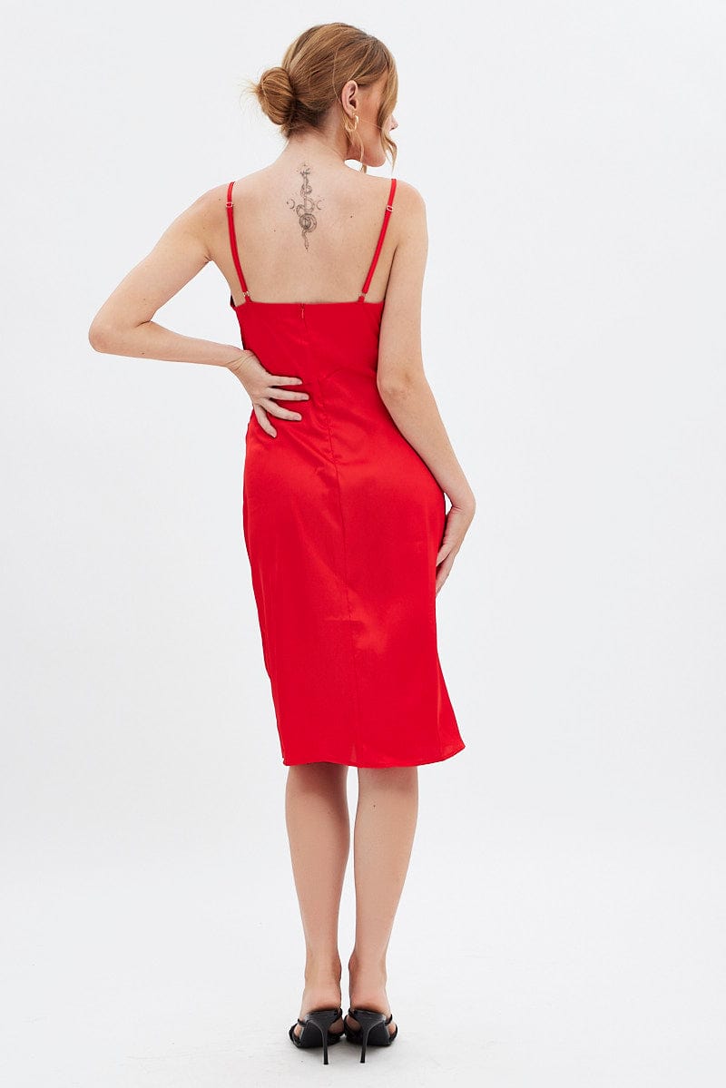 Red Cowl Neck Slip Midi Dress for Ally Fashion