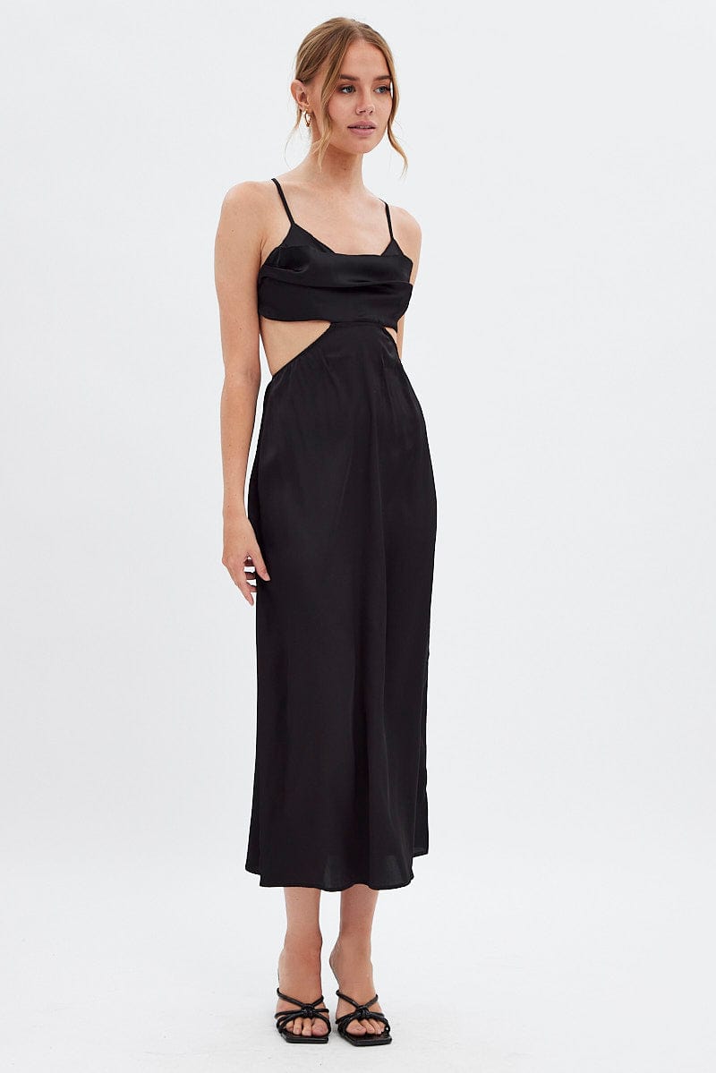 Black Cowl Neck Cutout Midi Dress for Ally Fashion
