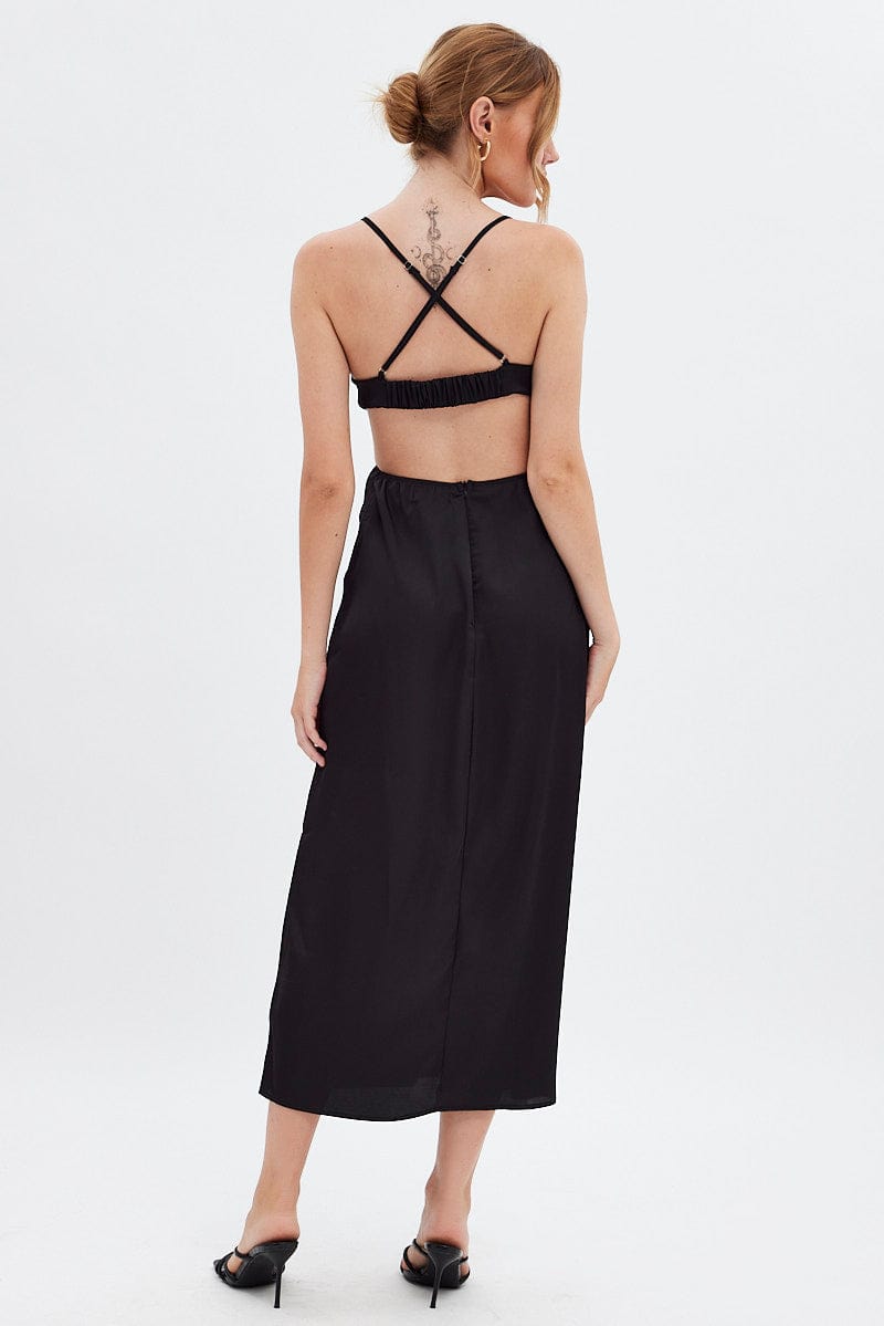 Black Cowl Neck Cutout Midi Dress for Ally Fashion