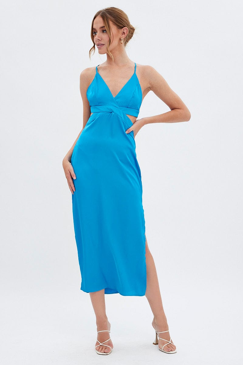 Blue Cutout Midi Dress for Ally Fashion