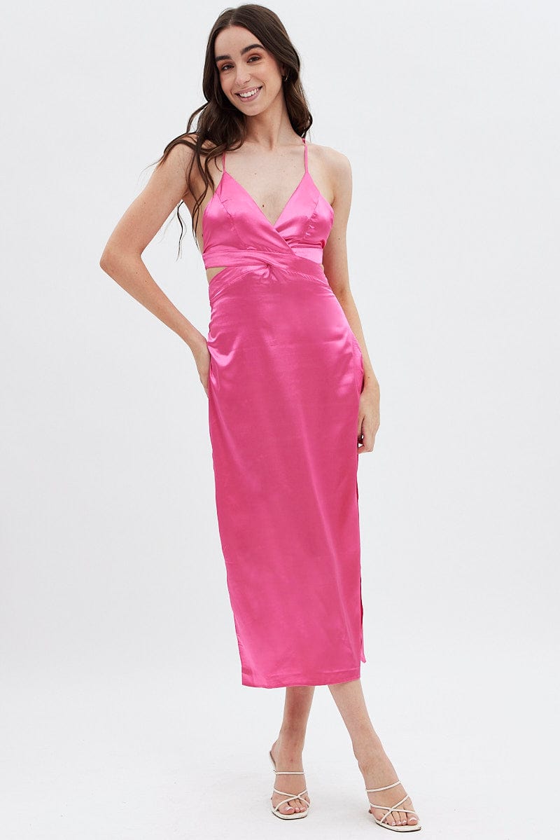 Pink Cutout Midi Dress for Ally Fashion