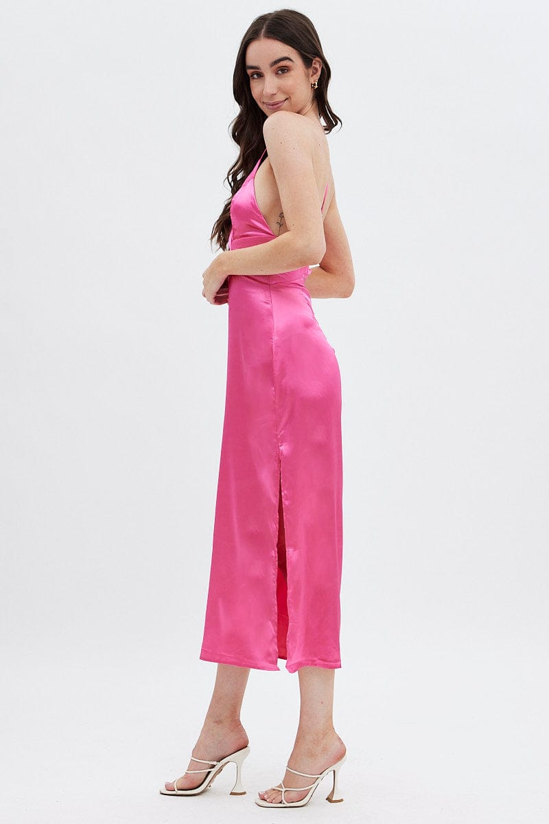 Pink Cutout Midi Dress for Ally Fashion