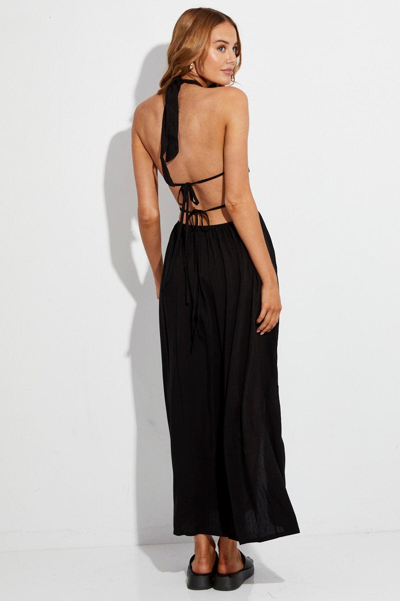 Black Maxi Dress Cutout Front Split for Ally Fashion