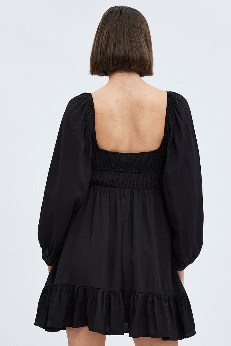 Black Fit and Flare Dress Long Sleeve Cut Out | Ally Fashion Black Fit and Flare Dress Long Sleeve Cut Out | Ally Fashion