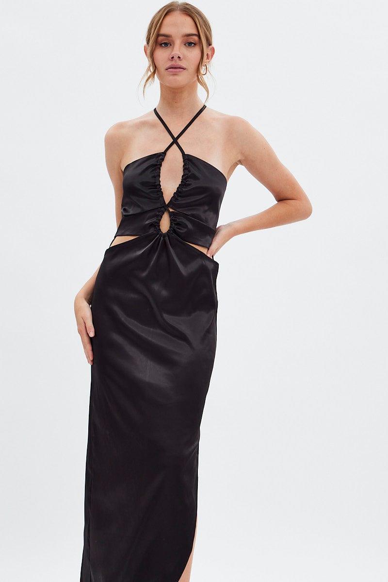 Black Maxi Dress Side Slip | Ally Fashion