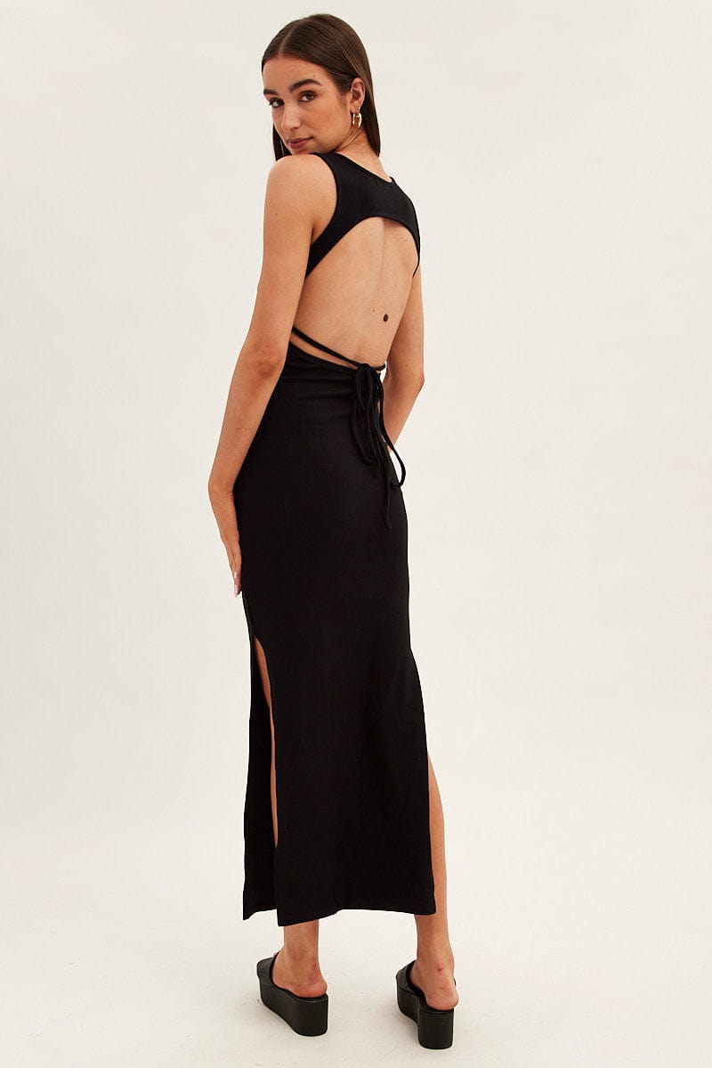 Black Maxi Dress Sleeveless Bodycon Rib for Ally Fashion