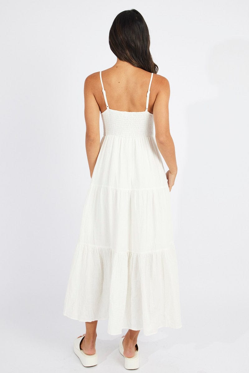 White Midi Dress Sleeveless V-Neck | Ally Fashion