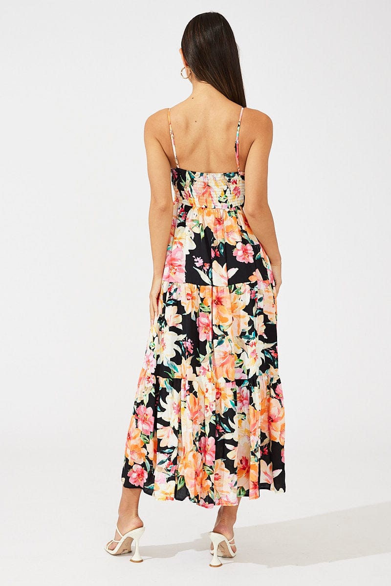 Black Floral Maxi Dress Sleeveless V-Neck for Ally Fashion