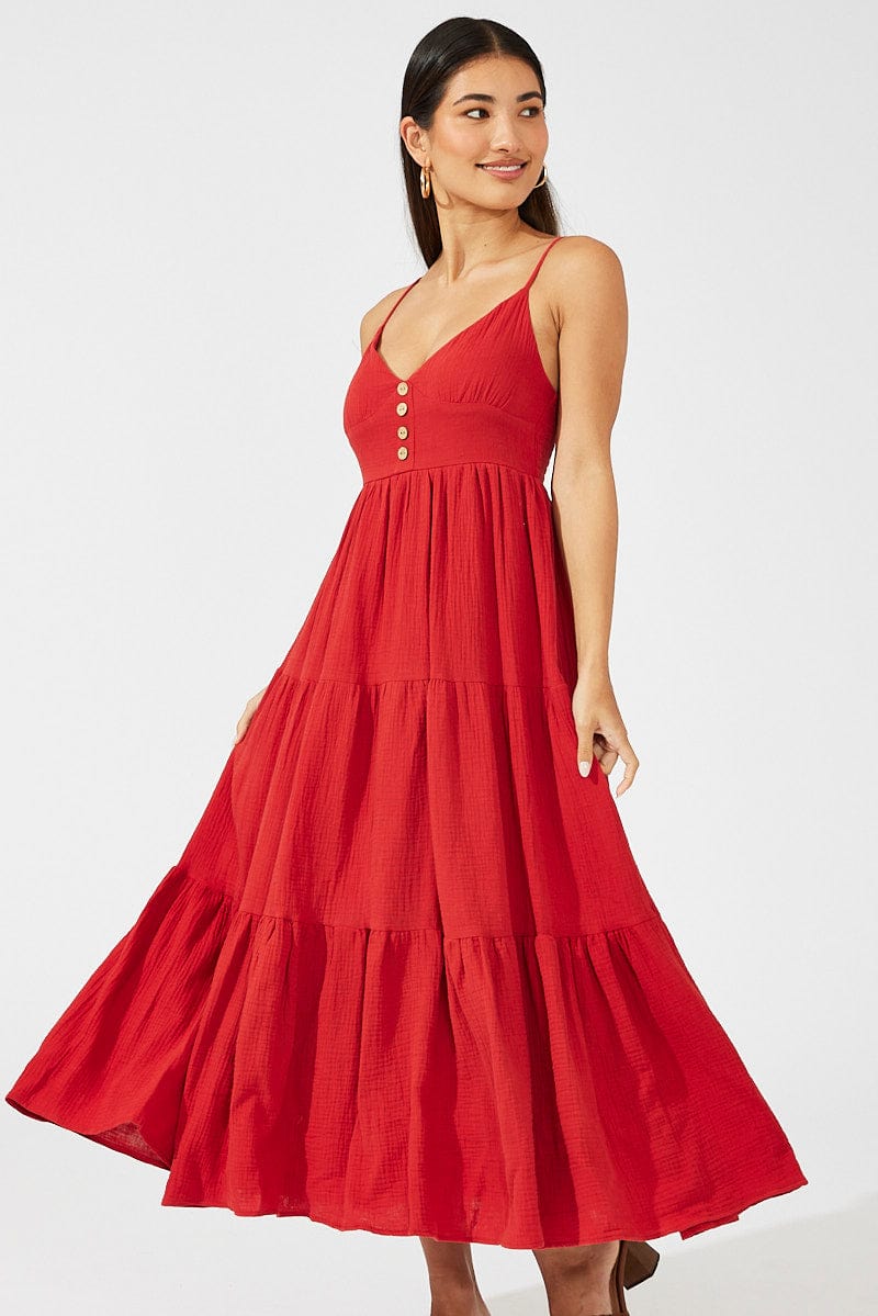 Red Maxi Dress Sleeveless V-Neck for Ally Fashion