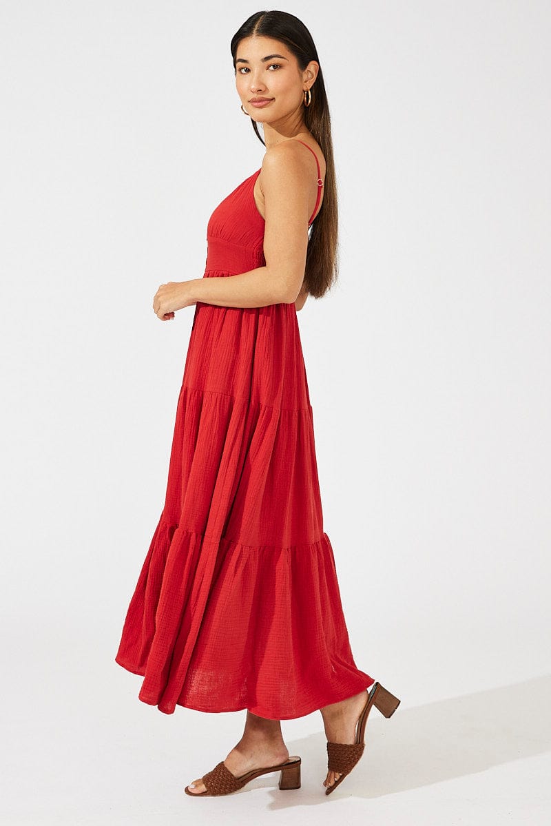 Red Maxi Dress Sleeveless V-Neck for Ally Fashion