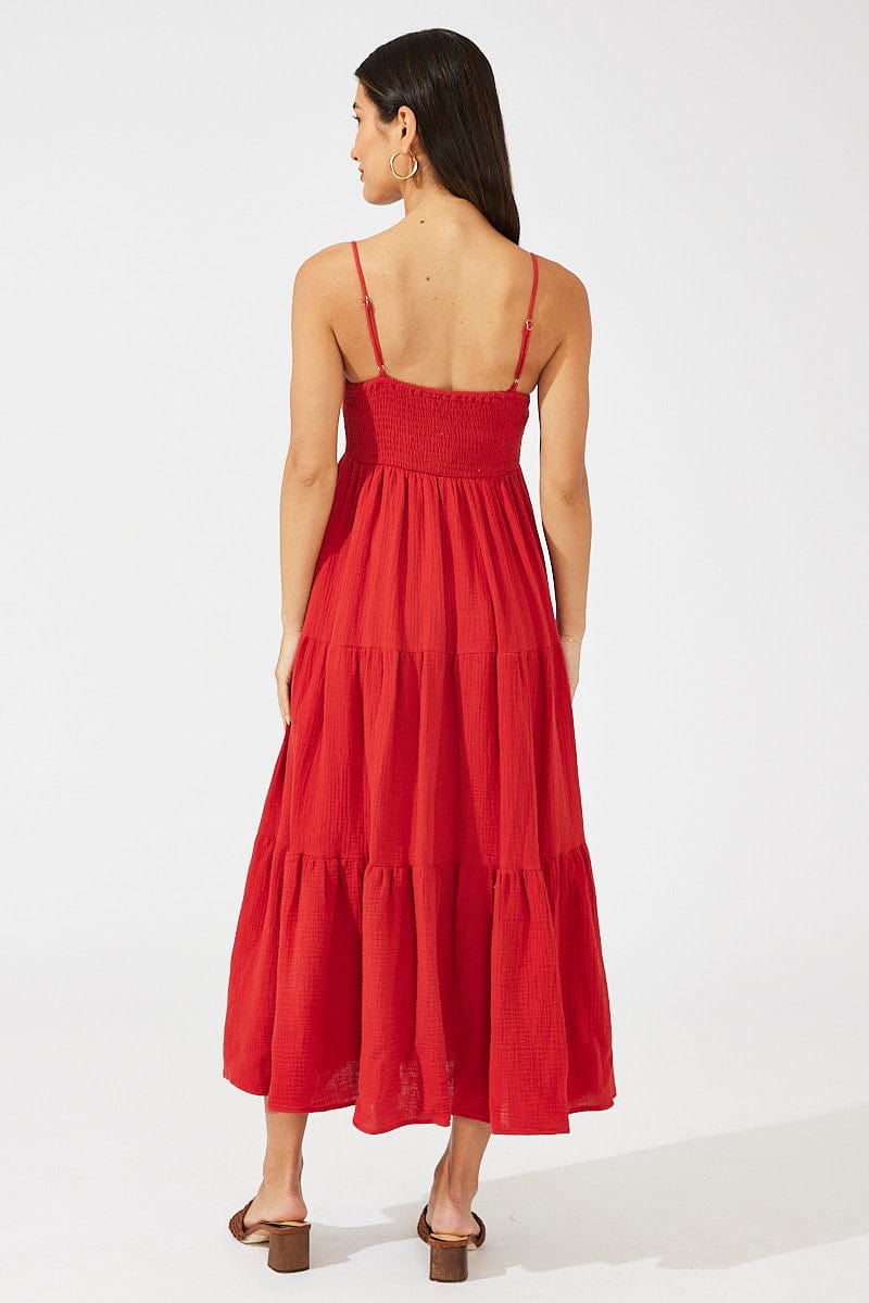 Red Maxi Dress Sleeveless V-Neck for Ally Fashion