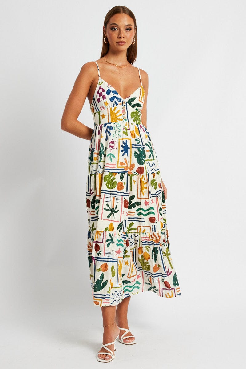 Multi Abstract Maxi Dress Sleeveless | Ally Fashion