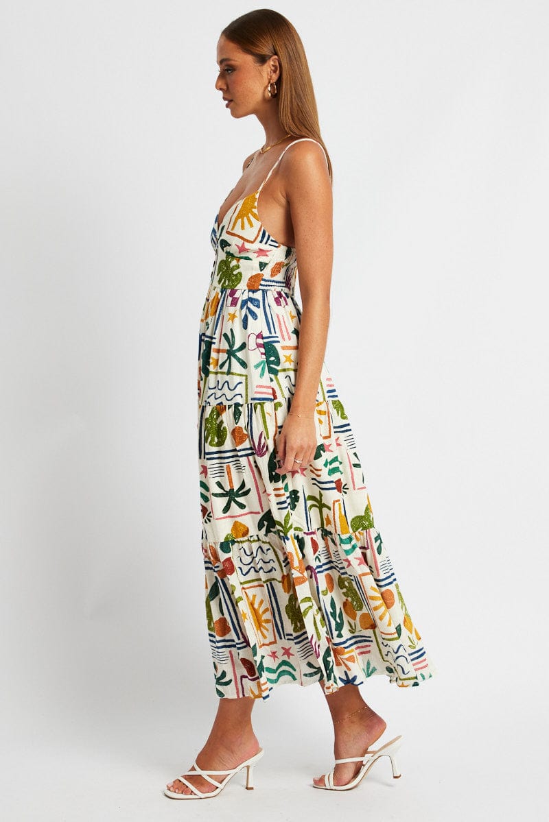 Multi Abstract Maxi Dress Sleeveless for Ally Fashion