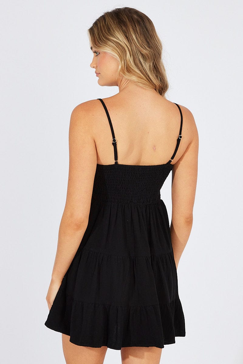 Black Fit and Flare Dress Sleeveless Tiered for Ally Fashion