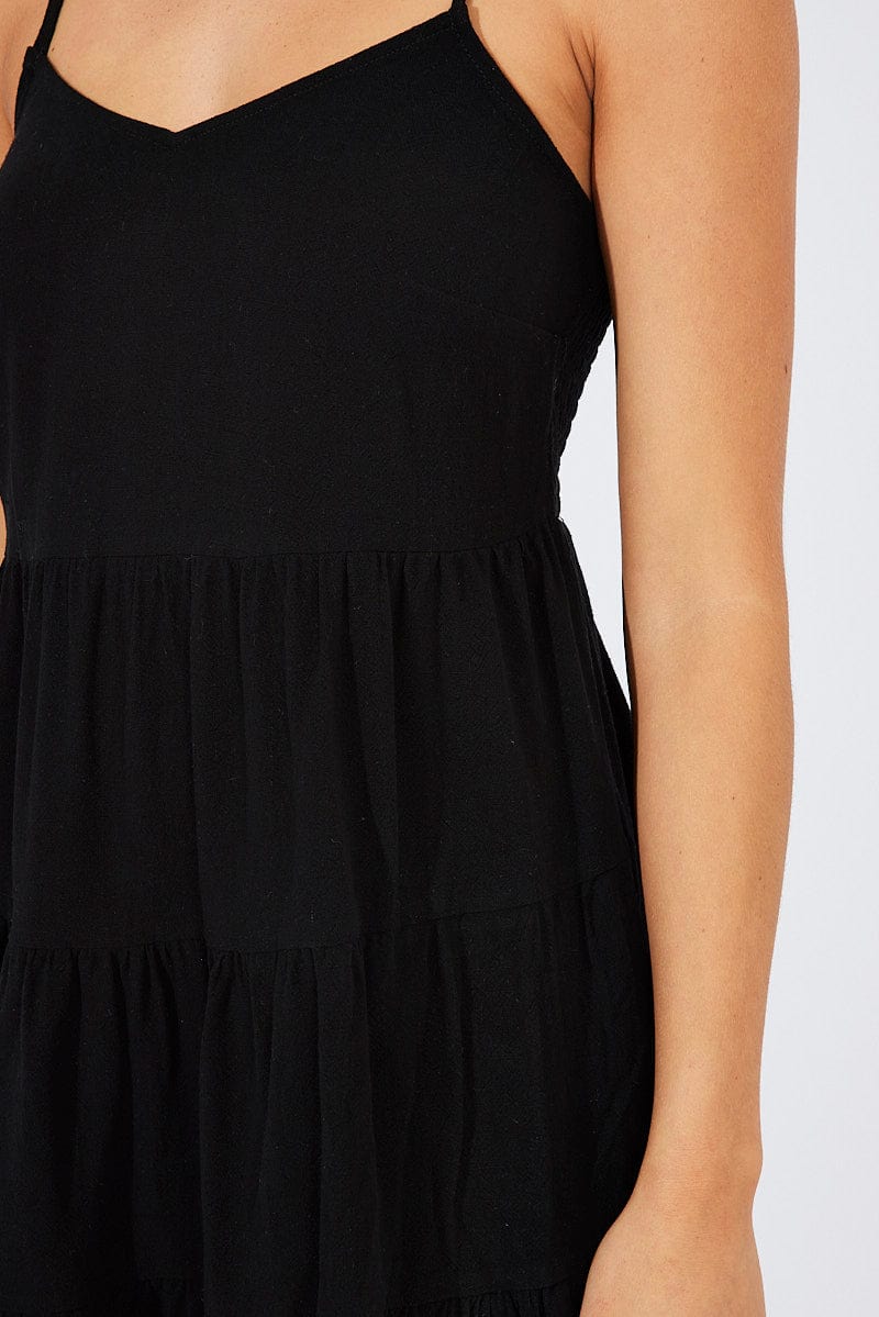 Black Fit and Flare Dress Sleeveless Tiered for Ally Fashion