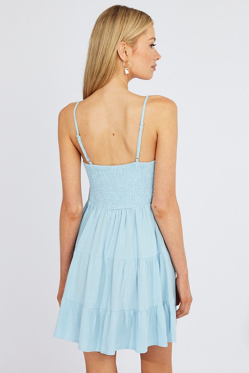 Blue Fit and Flare Dress Sleeveless Tiered for Ally Fashion