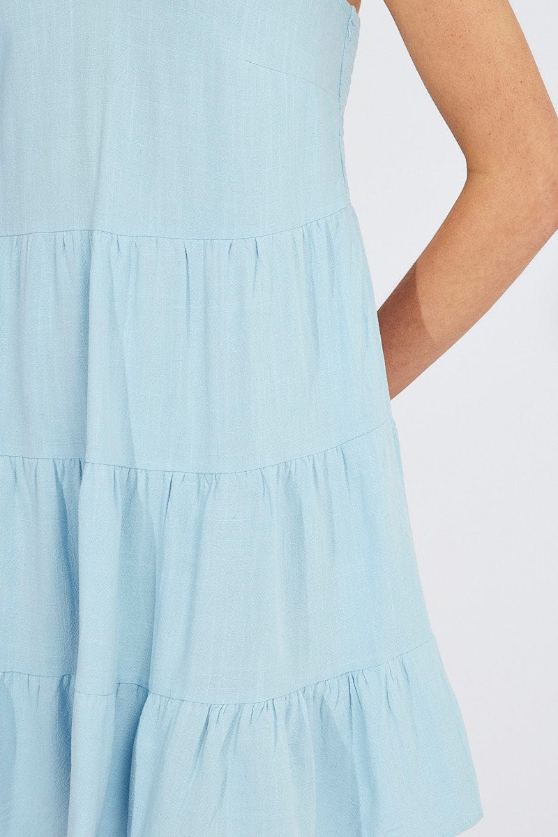 Blue Fit and Flare Dress Sleeveless Tiered for Ally Fashion