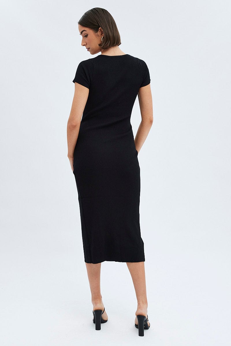 Black Knit Dress Short Sleeve Bodycon Midi | Ally Fashion Black Knit Dress Short Sleeve Bodycon Midi | Ally Fashion