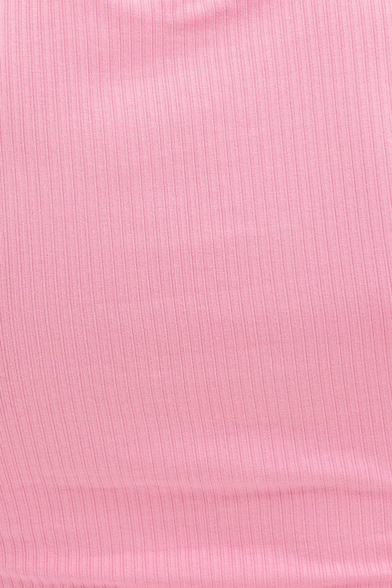 Pink Body Con Keyhole Drawstring Rib Short Sleeve Dress for Ally Fashion