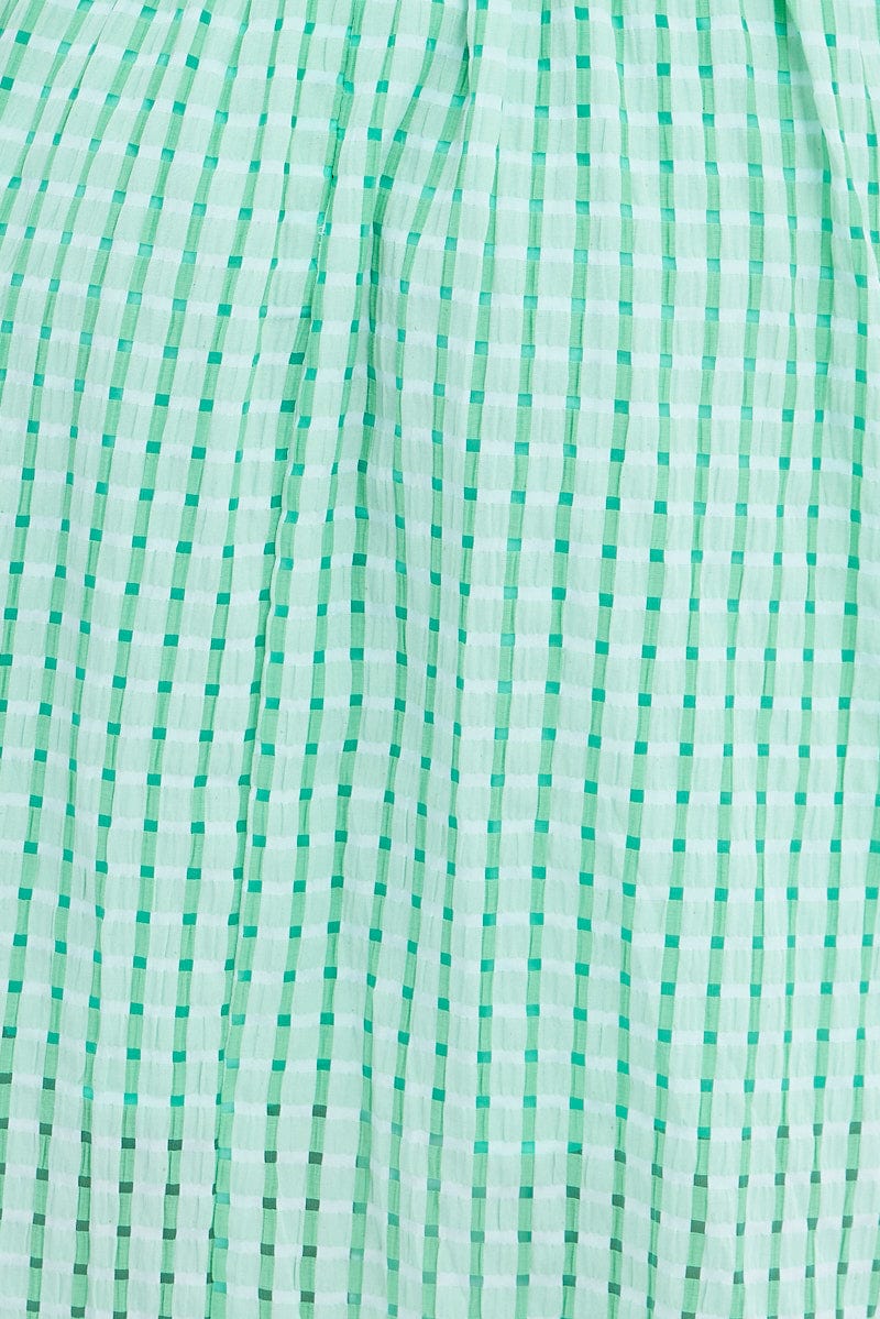 Green Check Check Puff Sleeve Midi Dress for Ally Fashion