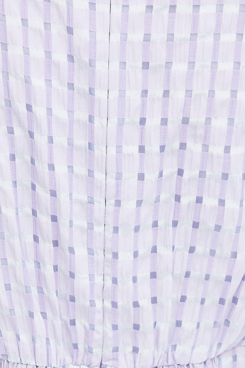 Purple Check Midi Dress Puff Sleeve for Ally Fashion