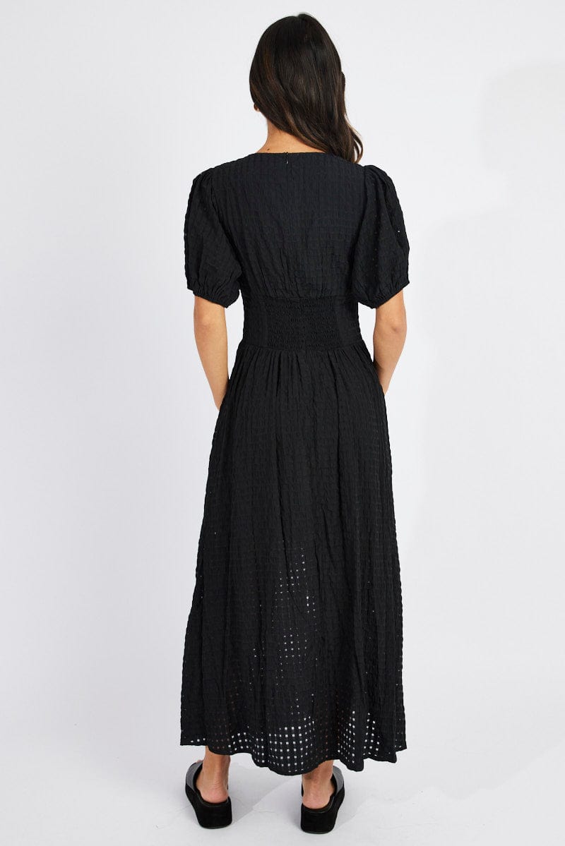 Black Midi Dress Puff Sleeve | Ally Fashion