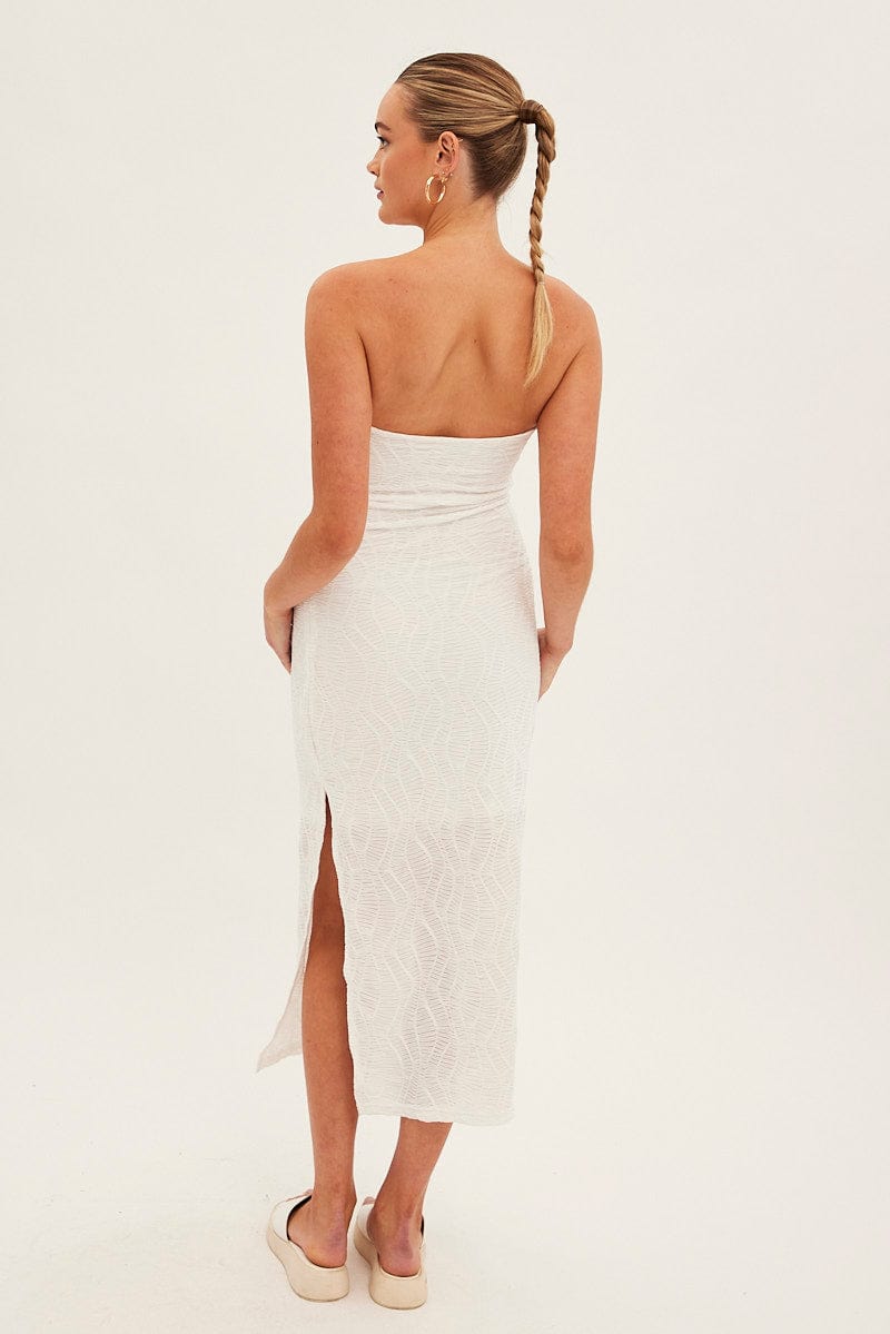 White Midi Dress Strapless Textured for Ally Fashion