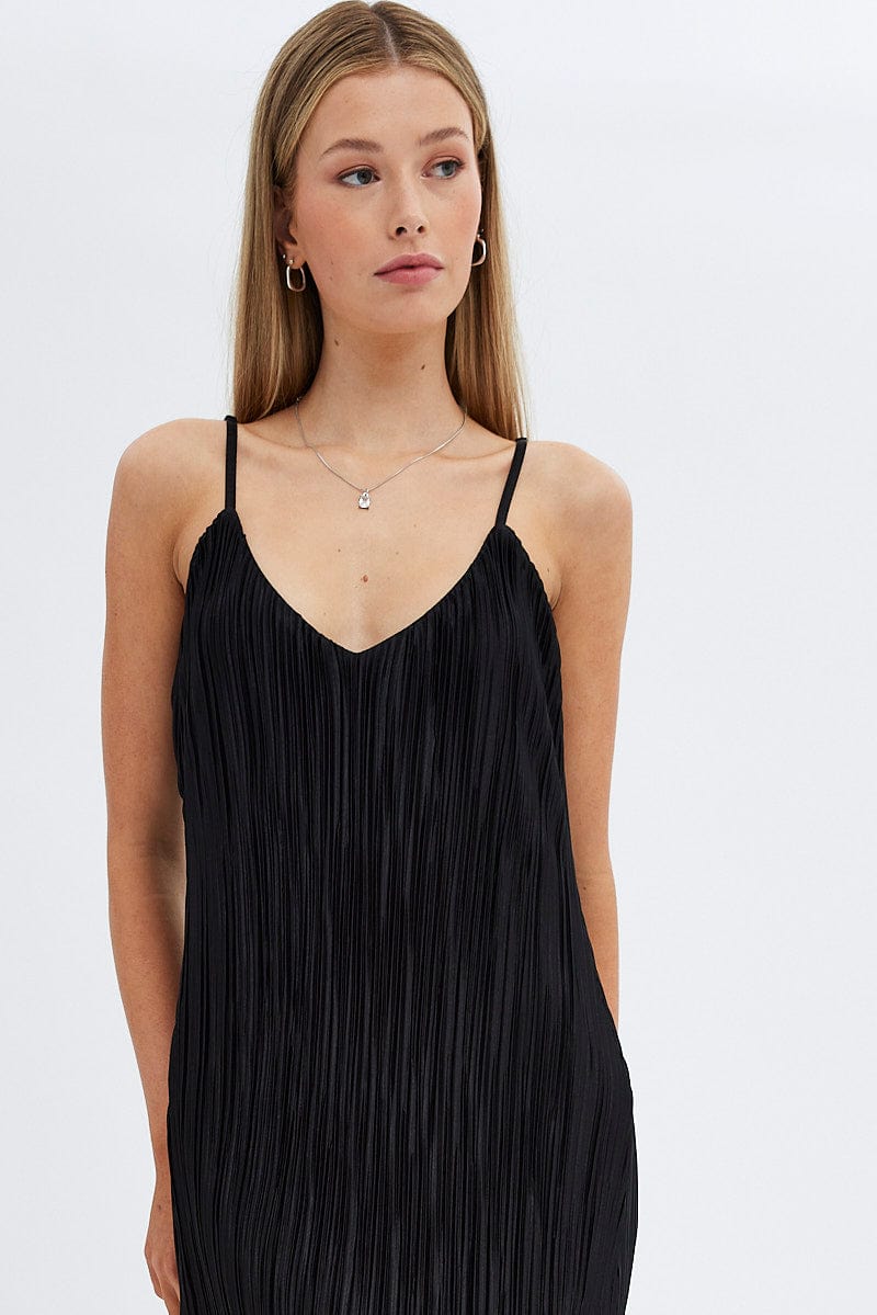Black Maxi Dress Sleeveless Plisse for Ally Fashion