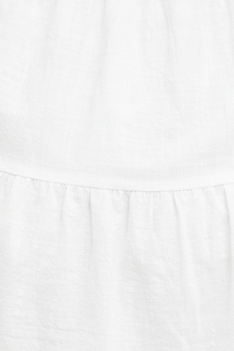 White Fit and Flare Dress Short Sleeve Shirred for Ally Fashion