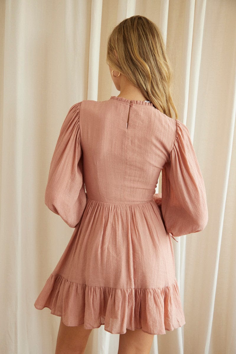 Women's Pink Shirred Dress Short Sleeve Mini | Ally Fashion Women's Pink Shirred Dress Short Sleeve Mini | Ally Fashion