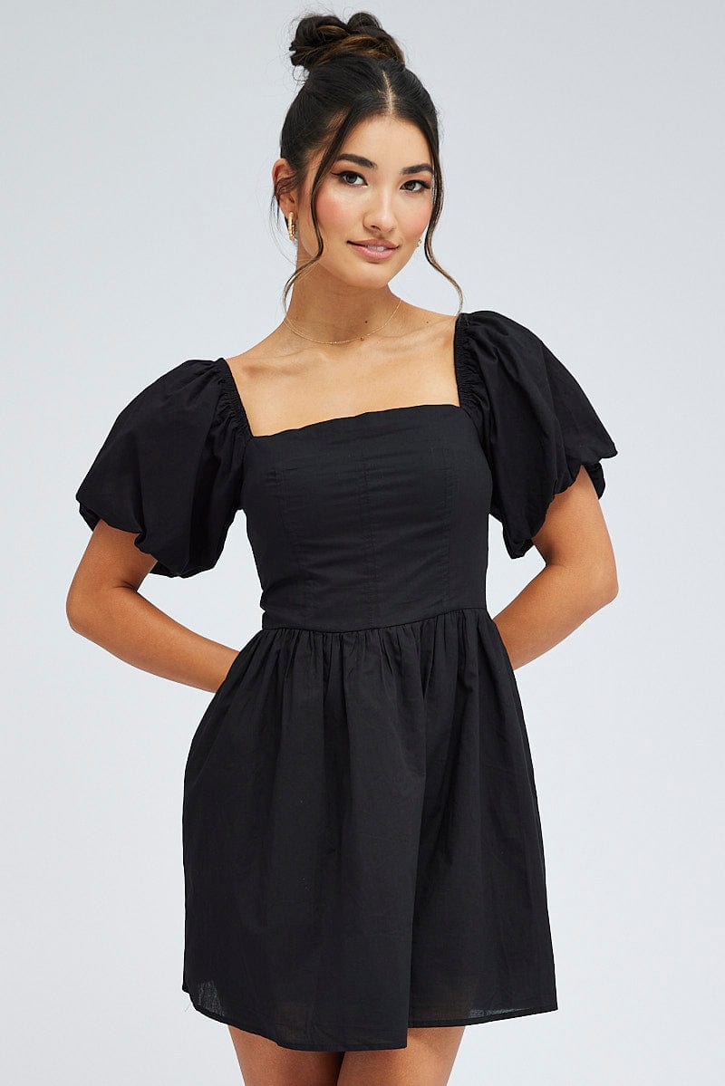 Black Fit and Flare Dress Short Sleeve for Ally Fashion