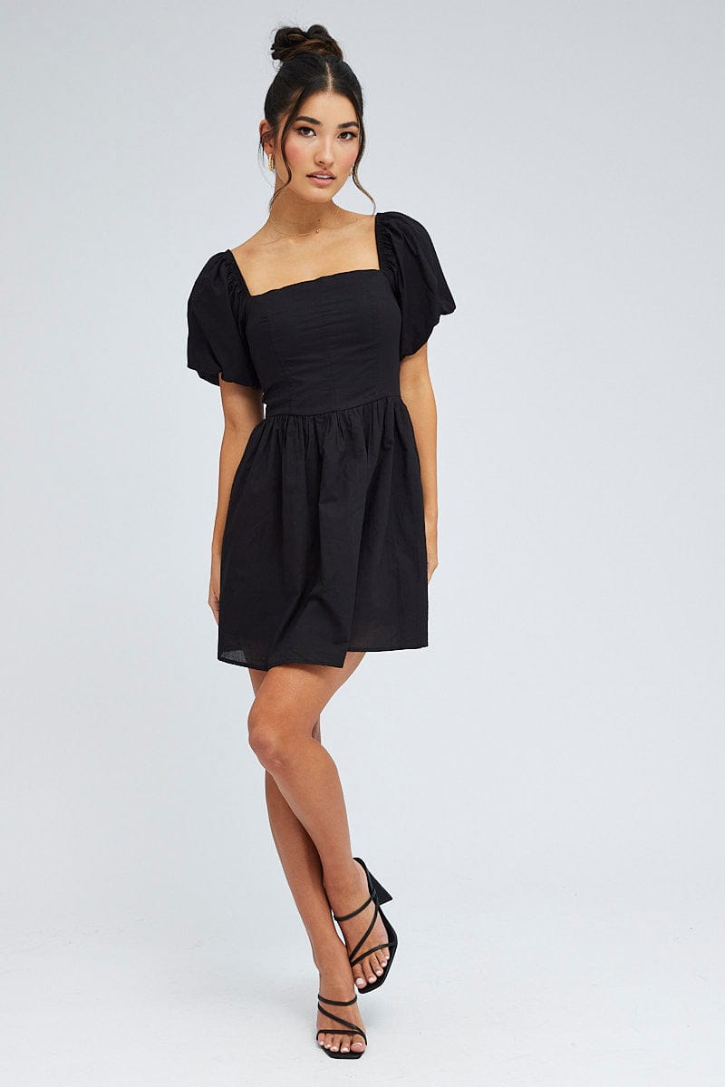 Black Fit and Flare Dress Short Sleeve for Ally Fashion