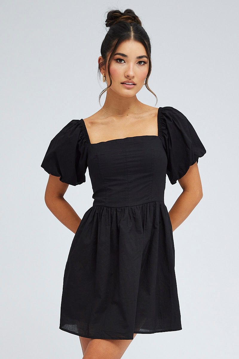 Black Fit and Flare Dress Short Sleeve | Ally Fashion Black Fit and Flare Dress Short Sleeve | Ally Fashion