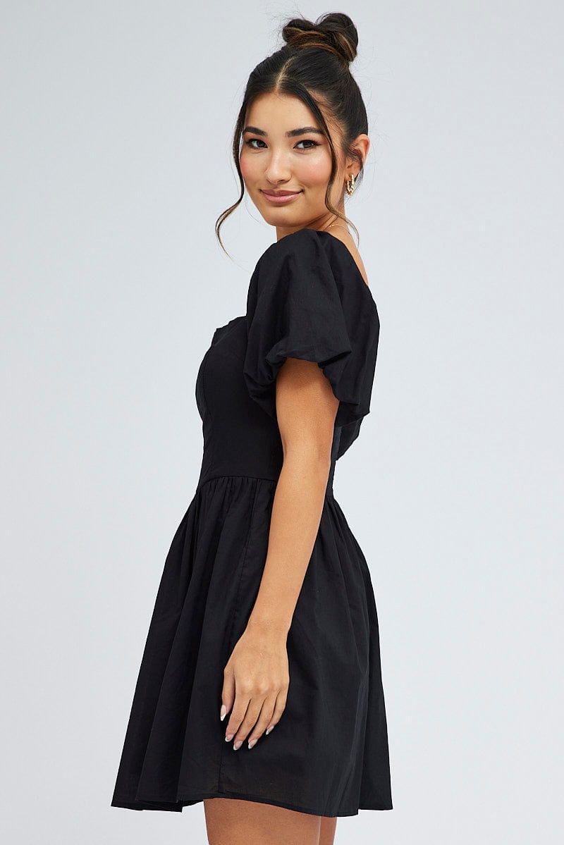 Black Fit and Flare Dress Short Sleeve | Ally Fashion Black Fit and Flare Dress Short Sleeve | Ally Fashion