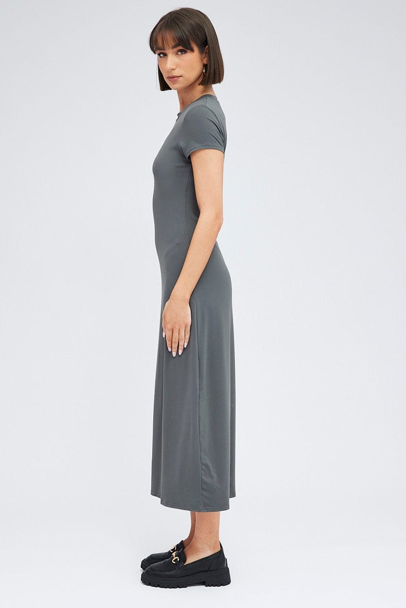 Grey Maxi Dress Short Sleeve Bodycon SuperSoft for Ally Fashion