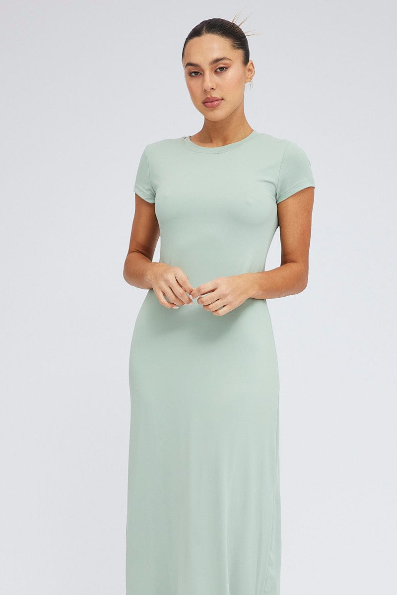 Green Maxi Dress Short Sleeve Bodycon Super Soft for Ally Fashion