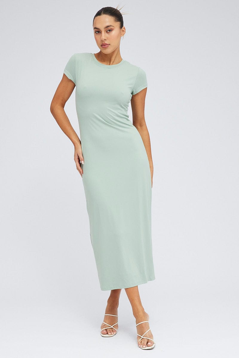 Green Maxi Dress Short Sleeve Bodycon Super Soft for Ally Fashion