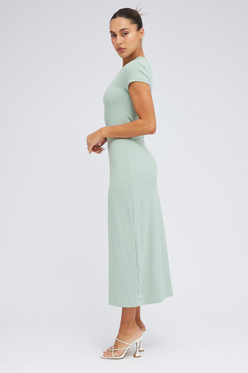 Green Maxi Dress Short Sleeve Bodycon Super Soft for Ally Fashion