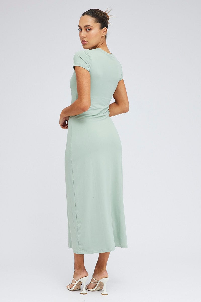 Green Maxi Dress Short Sleeve Bodycon Super Soft for Ally Fashion