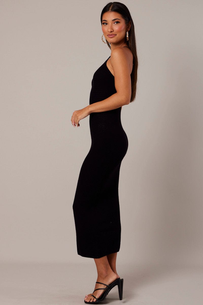 Black Knit Dress Sleeveless Cut Out for Ally Fashion