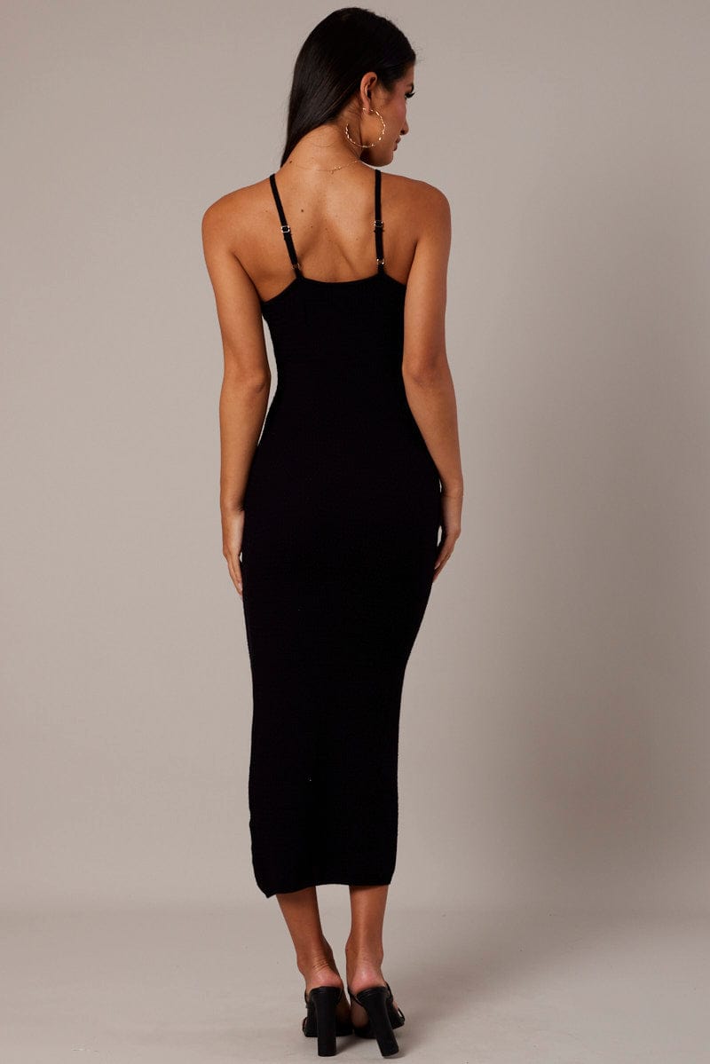 Black Knit Dress Sleeveless Cut Out for Ally Fashion