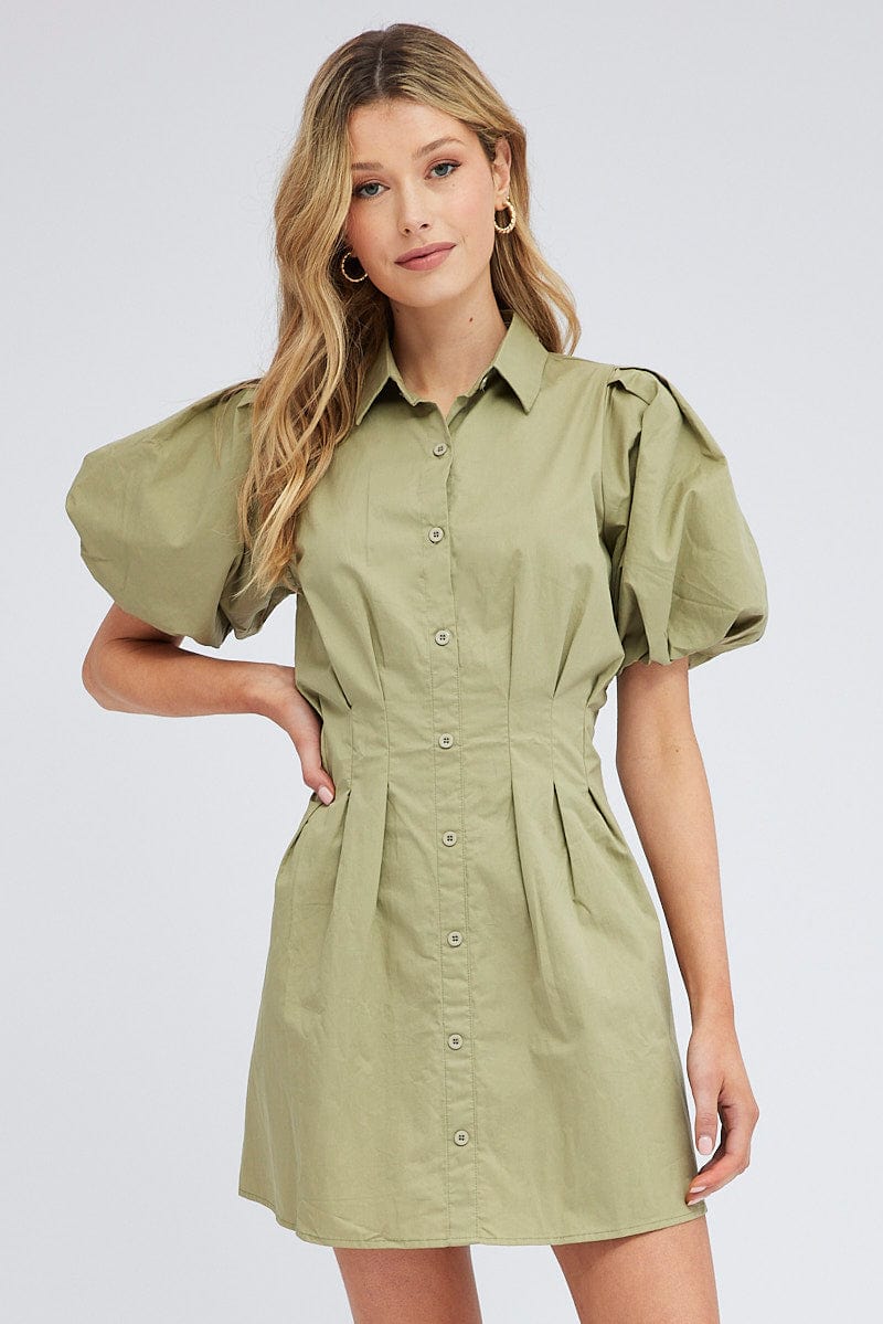Green Shirt Dress Short Sleeve for Ally Fashion