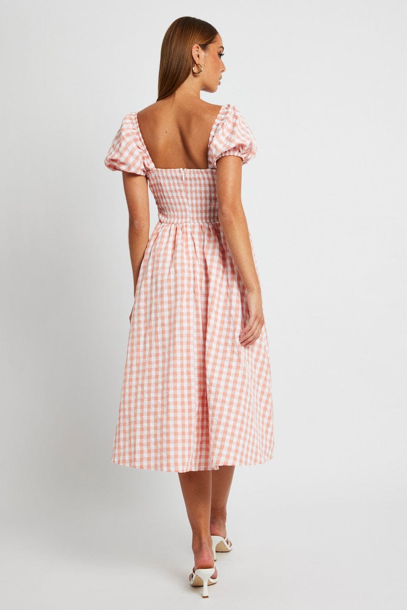 pink check midi dress Checkered Midi Dress