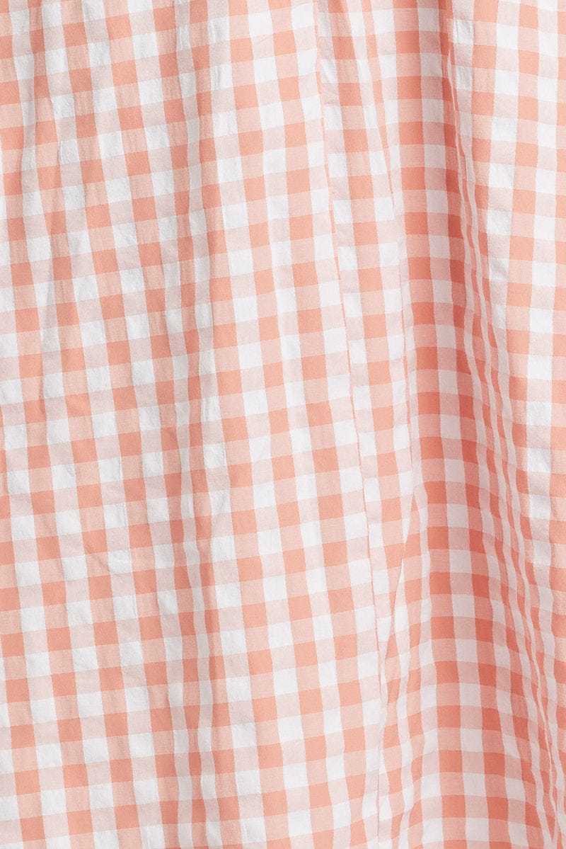 Pink Check Midi Dress Short Sleeve Ruched Bust for Ally Fashion